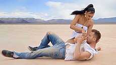 The sun hugs her curves and wind picks at her wispy clothing as she approaches, offering him life-giving moisture as he stares up at those perky tits and full lips smiling down at him