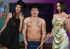 Joshua and Aria think they have time to get a quickie in before walking the stage. It’s their graduation day, but all they can think about is fucking each other. They’re both feeling horny and need to let off some steam. They start in the locker room but move to Ms. Johnson’s classroom for more privacy. Their session is soon interrupted by a very horny Ms. Blaire Johnson, who walks in on the couple while Aria sucks Joshua’s cock. She doesn’t make them stop - in fact, she wants in on the fun. Now, Joshua and Aria’s fuck sesh turns into a full-blown threesome, and they’ll have to give Blaire extra special attention if they want this to remain a secret. Joshua has his work cut out for him, as he’ll have to fuck his Aria and his extra hot milf teacher and make sure he doesn’t cum too quickly.