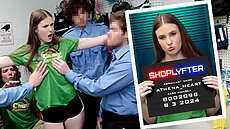 When Athena is caught shoplifting, the sweet camp counselor knows she is in big trouble. The only way to get out of this sticky situation is to put herself in another sticky situation. This is the kind of problem she’ll need to fuck her way out of, and this isn’t going to be a one cock affair. Instead, she’ll have to be a naughty cum-loving fuck toy and take on multiple cocks at once. The loss prevention officers will show this little spinner why stealing is never okay, and Athena will have to work her pussy like never before. She goes in full-throttle and steps up to the kinky challenge, playing with all of their cock and pleasuring each stud until they shoot their loads.