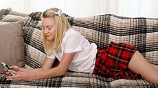 18Eighteen Schoolgirl Kenzie Kai Flashes Her Flat Chest and Cums for the Camera
