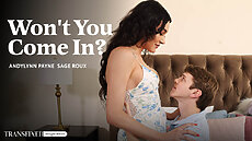 New Transfixed Scene - Won't You Come In? Upcoming Trans Porn Sage Roux, Andylynn Payne Adult Time TS PORNO