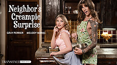 New Transfixed Scene - Neighbor's Creampie Surprise Upcoming Trans Porn Melody Marks, Gray Perrier Adult Time TS PORNO