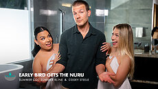Upcoming Scene - Early Bird Gets The Nuru XXX Nuru Massage Codey Steele, Summer Kline, Summer Col video