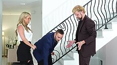 Tattooed MILF Summer Vixen is furious when her delivery guys leaves a sofa on her new front yard. Her neighbours, Vince and Milan head over to introduce themselves at just the right time as they help carry the couch inside. Vince and Milan think she s seriously hot and can t quite believe it as they notice her masturbating with her legs spread apart! They ask if she needs help moving anything else and as they pick up a suitcase, it bursts open revealing plenty of kinky sex toys. She tempts the guys into some fun and before long is on her knees between them slurping on their cocks! Summer gets face fucked and gags as Vince slides his huge cock down her throat and then gets more than she bargained for with these two dominant men! She rims Milan s ass while getting pounded from behind and gets her pussy and ass absolutely demolished! Their fuck frenzy continues as Vince and Milan work together to DP Summer s holes and this kinky babe oils up their shafts to take them in her pussy at the s